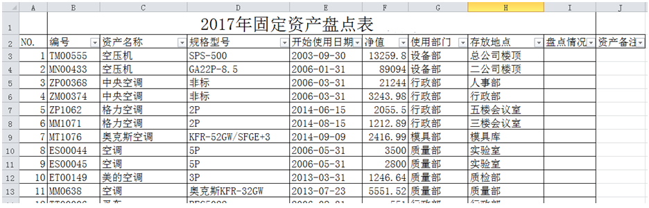 固定资产盘点表格样例